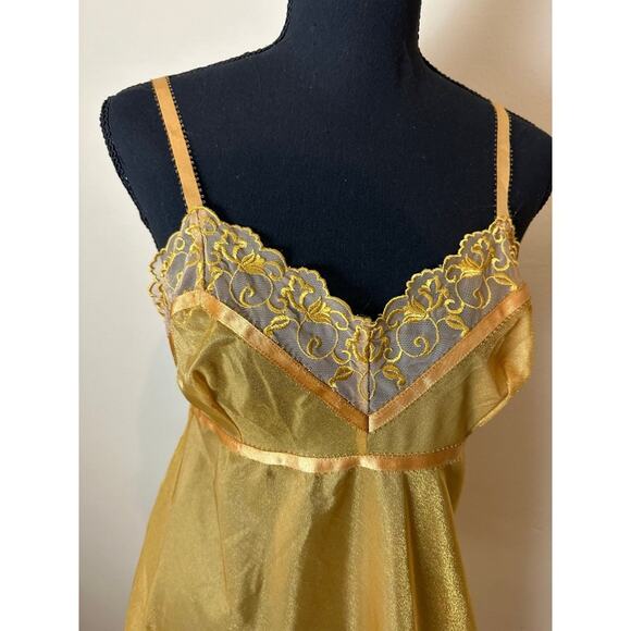 Vintage Victoria’s Secret Sheer Lace Gold Slip Nightgown Dress Medium - Picture 2 of 4